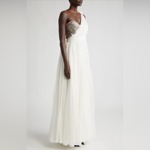Alexander McQueen Crystal Embellished One-Shoulder Silk Chiffon Gown NWT - Picture 6 of 10